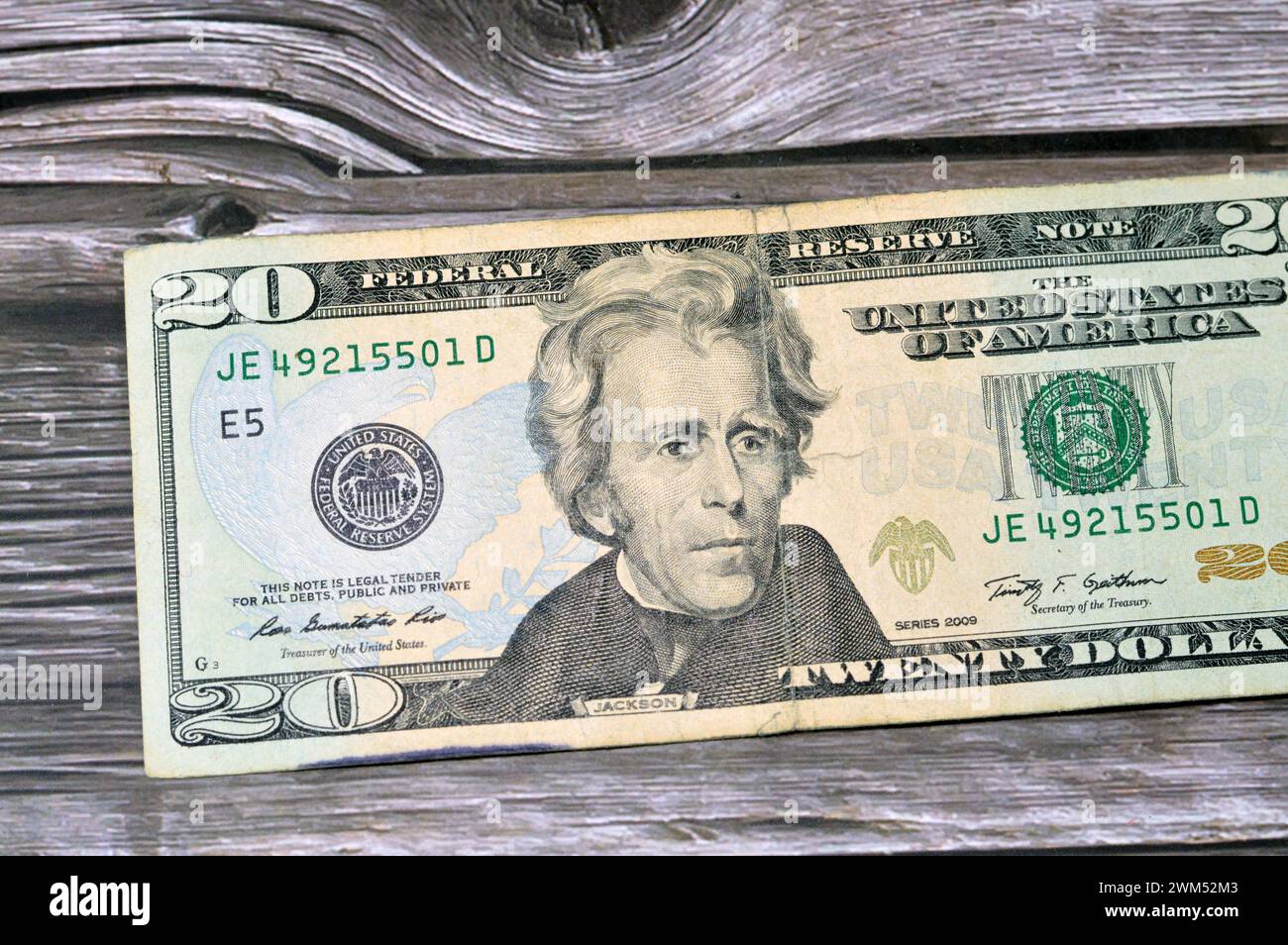 obverse side of 20 dollars USD, twenty American dollars banknote ...
