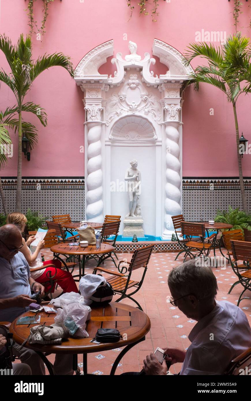 Fountain in the courtyard of the Hotel Sevilla in Havana. Stock Photo