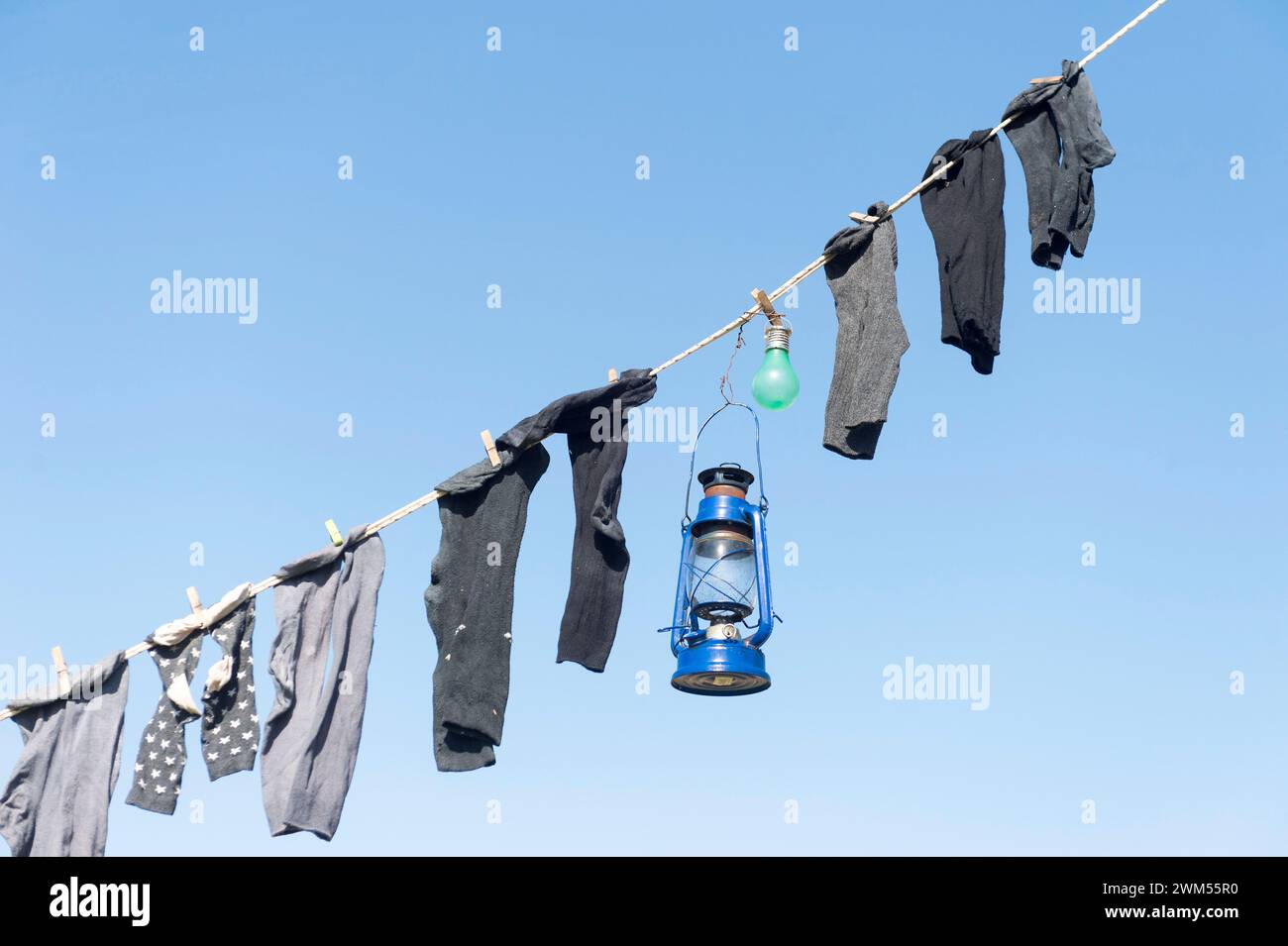 Clothesline at a campsite in Northern Cyprus. Stock Photo