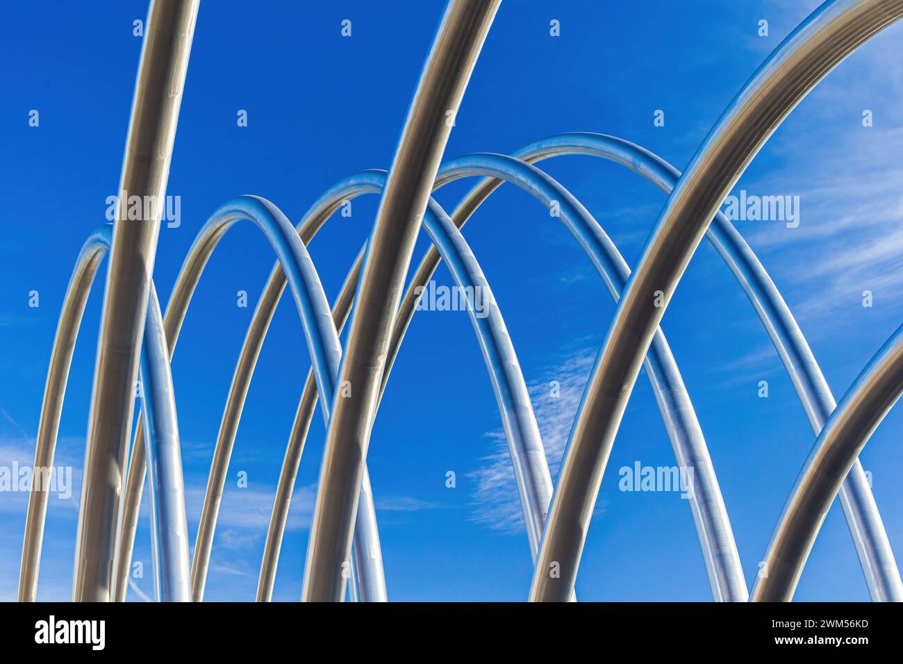 Abstract Metal Pipes and Tubes Sculpture Madrid, Spain Stock Photo