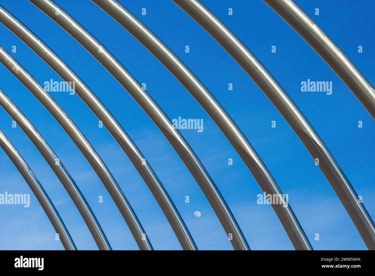 Abstract Metal Pipes and Tubes Sculpture Madrid, Spain Stock Photo