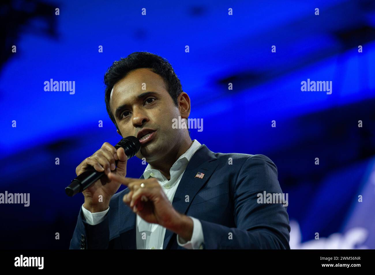 National Harbor, Maryland, USA. 23rd Feb 2024. Vivek Ramaswamy at the 2024 Conservative Political Action Conference (CPAC) in National Harbor, Maryland, U.S., on Friday, February 23, 2024. Ramaswamy originally entered the race for the 2024 presidential election, but has since suspended his campaign and endorsed former US President Donald J Trump for the presidency. Credit: Annabelle Gordon /CNP /MediaPunch Credit: MediaPunch Inc/Alamy Live News Stock Photo