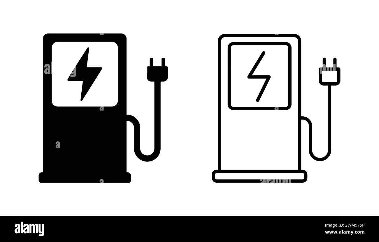 Electric Car Charging Station Icon. Charger With Plug for Electrical Power Auto Sign. Electric Vehicle Charging Station Icon. Charge Station Stock Vector