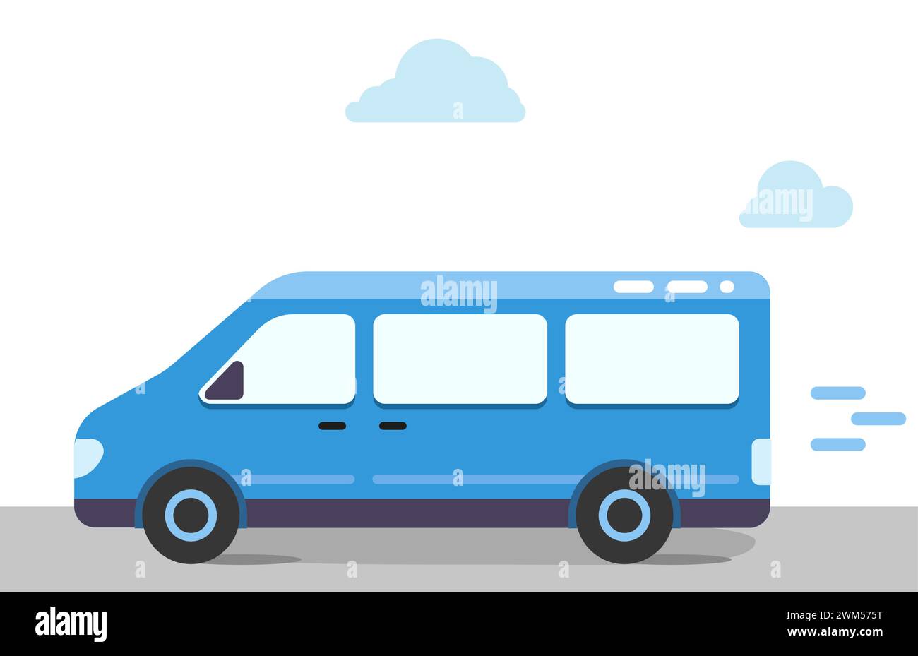 Minibus in flat style. Delivery van. car is driving on the road Stock Vector