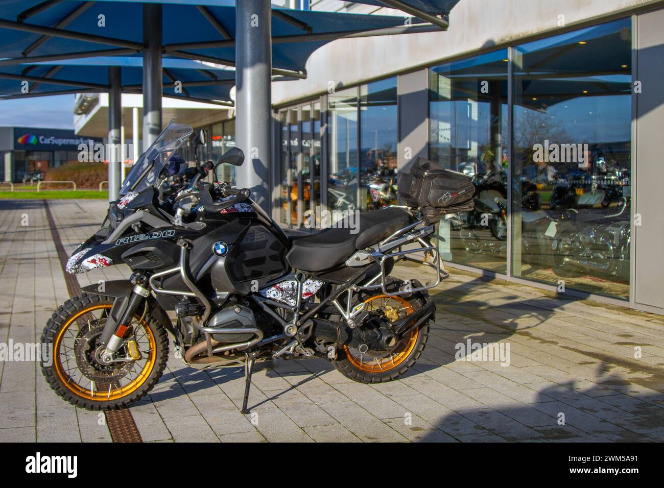 BMW Motorrad R 1200 Adventure motorcycle with Gold wheels on display at ...