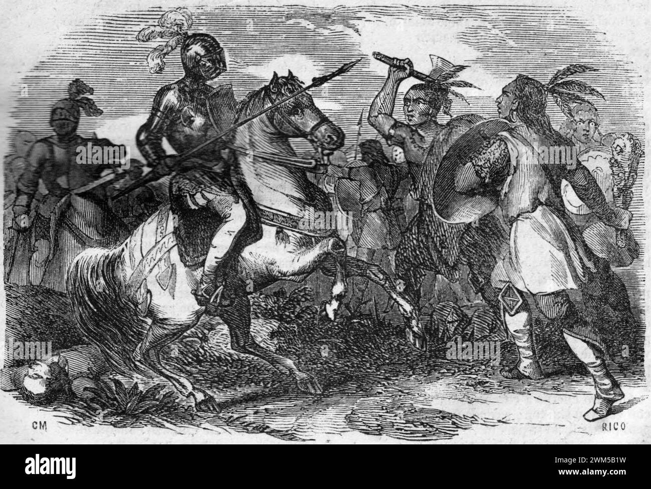 Batalla entre Mapuches Españoles. Stock Photo