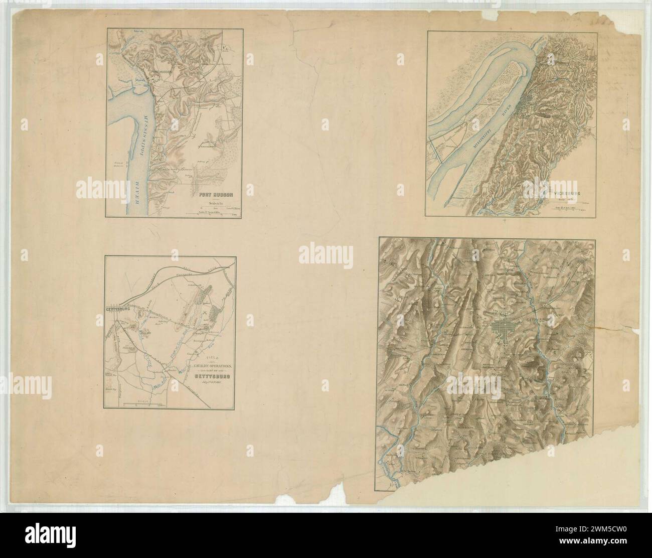 Battle Field Maps- Port Hudson, Vicksburg, and Gettysburg Stock Photo ...