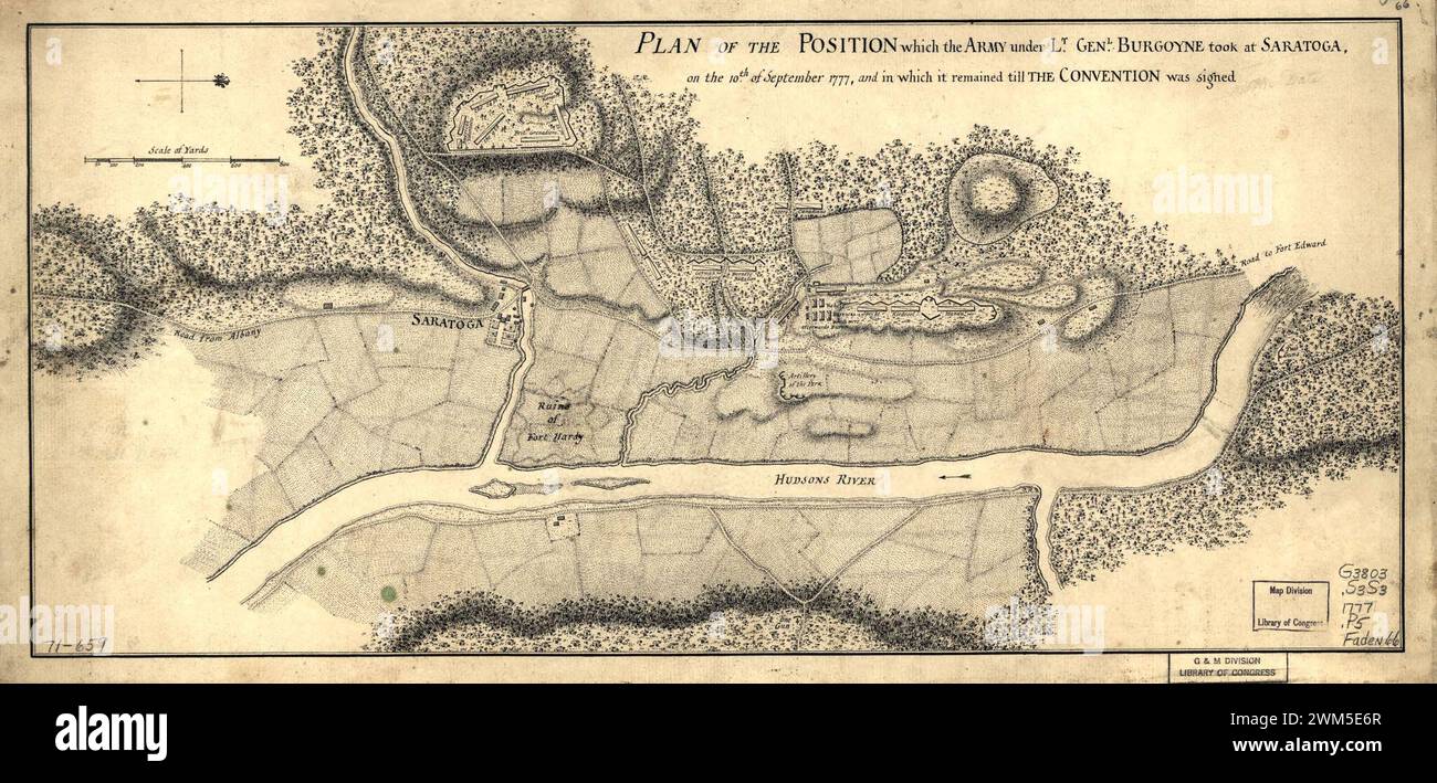 Battle of Saratoga map, September 10, 1777. Stock Photo