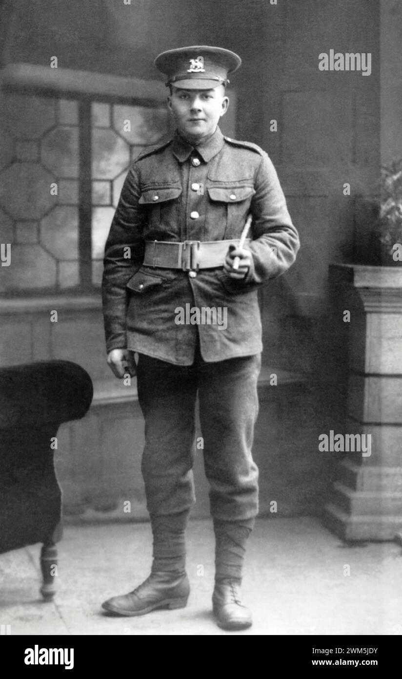 Portrait of a young soldier in the The Queen's (Royal West Surrey) Regiment during the First World War. Stock Photo