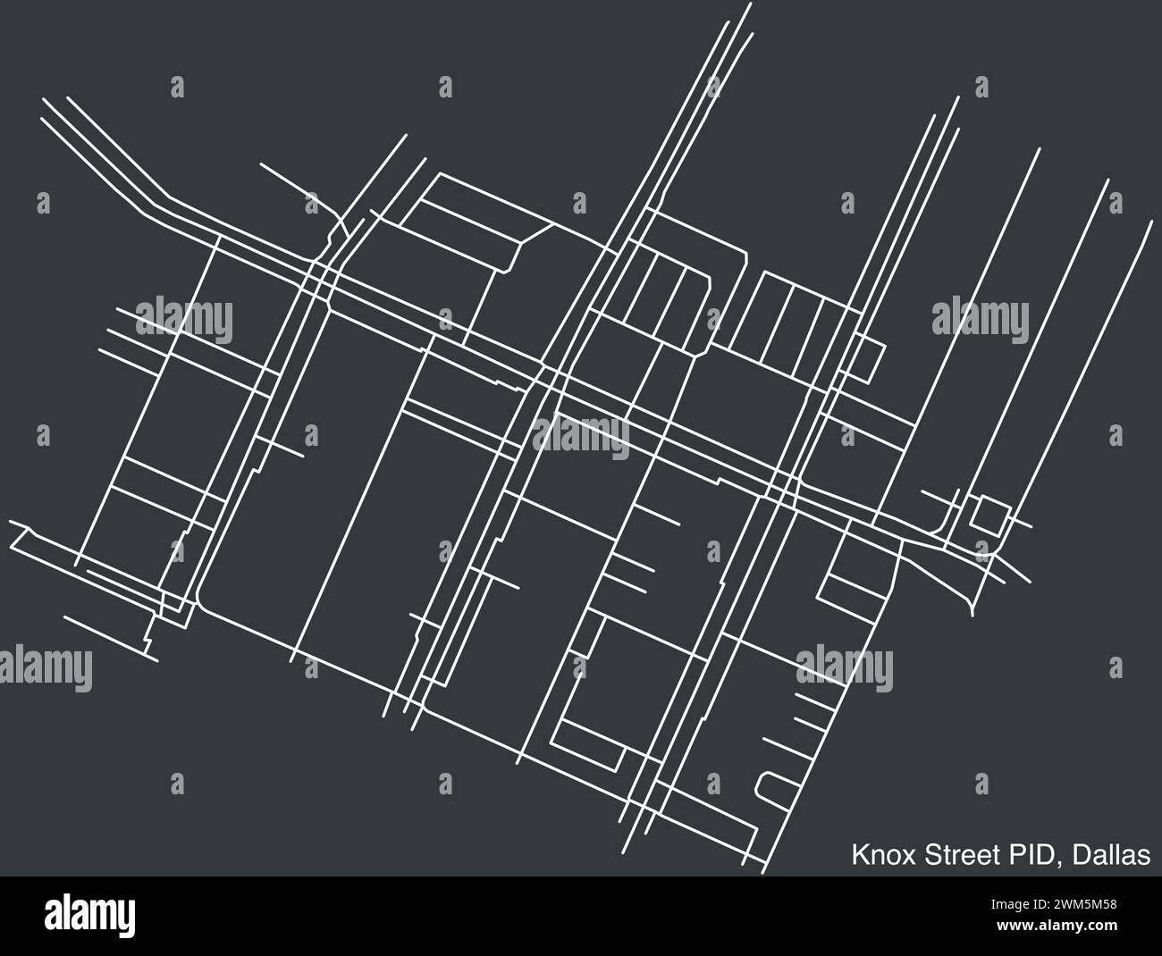 Street roads map of the KNOX STREET Public Improvement District neighborhood, DALLAS Stock Vector