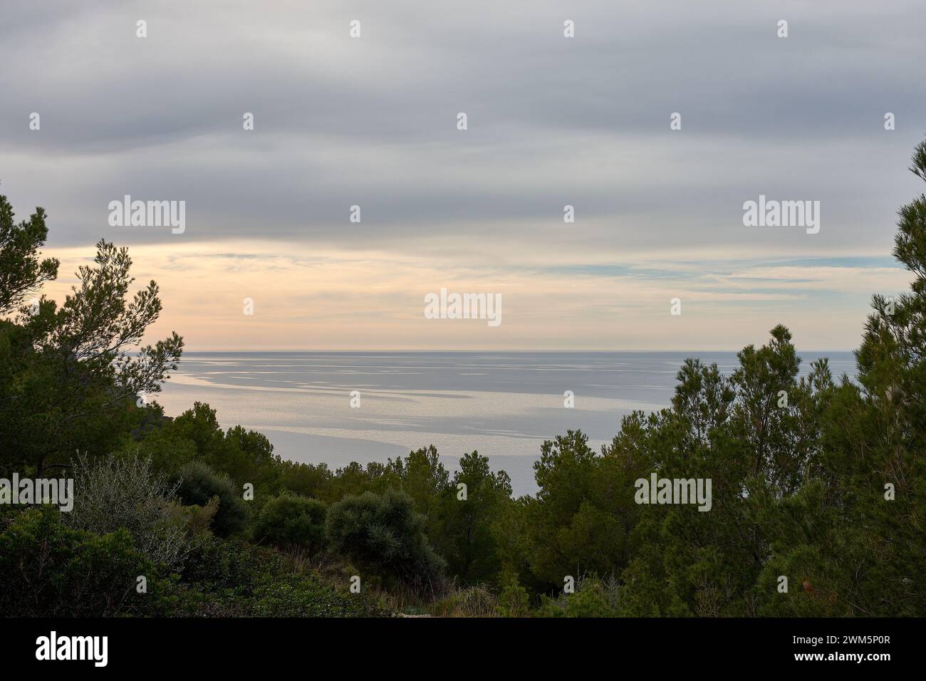 The view of the Mediterranean from the Soller lighthouse in Mallorca, Spain Stock Photo