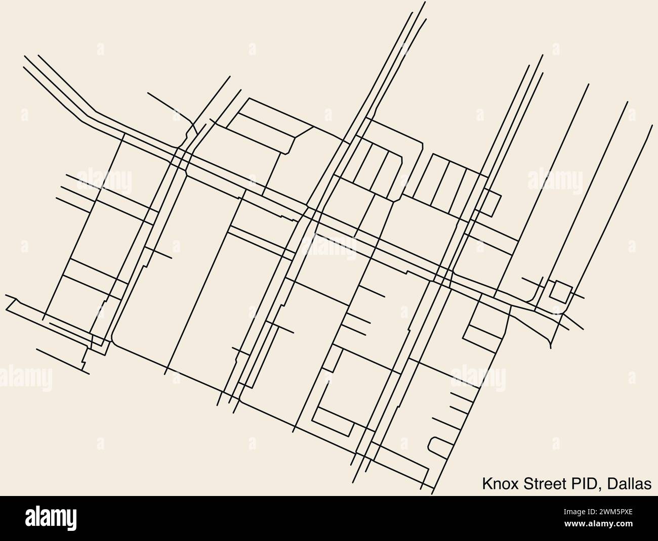 Street roads map of the KNOX STREET Public Improvement District neighborhood, DALLAS Stock Vector