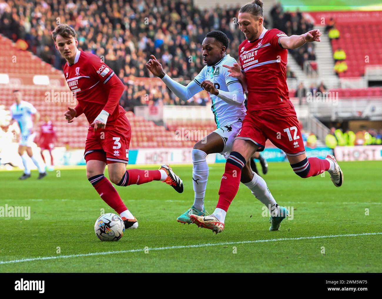 Mickel Miller of Plymouth Argyle in action  during the Sky Bet Championship match Middlesbrough vs Plymouth Argyle at Riverside Stadium, Middlesbrough, United Kingdom, 24th February 2024  (Photo by Stan Kasala/News Images) Stock Photo