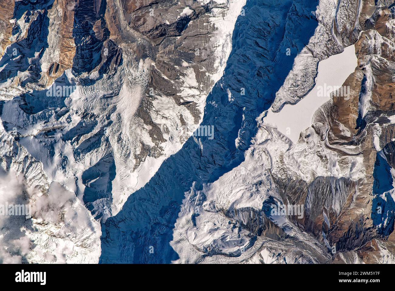 Mountain land feature in Nepal. Digital enhancement of an image by NASA Stock Photo