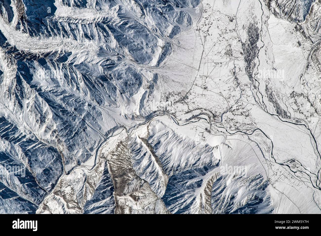 Land Feature Close To Ladakh in India. Digital enhancement of an image by NASA Stock Photo
