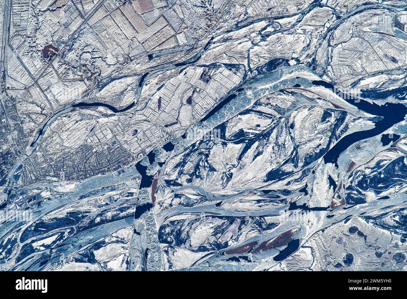 Winter frozen land water close to Akhtubinsk, Russia. Digital enhancement of an image by NASA Stock Photo
