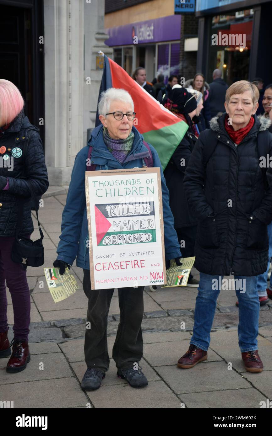Norwich, UK 24 February 2024. Protest for Palestine organised by Stop the War Coalition against continuing Israeli military action in Gaza Strip. (c) Stock Photo