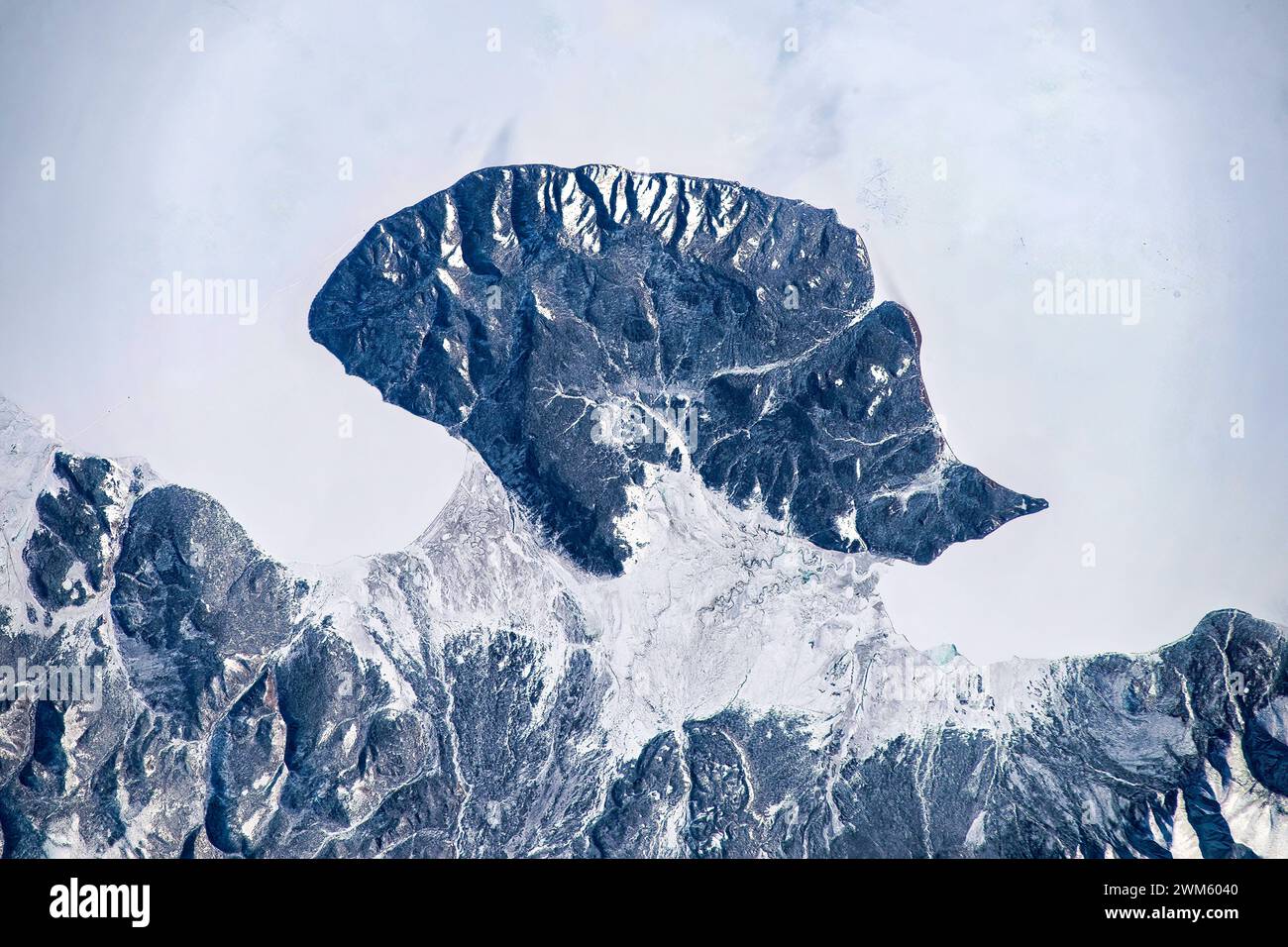 Frozen water of Lake Khuvsgul and island, Mongolia. Digital enhancement of an image by NASA Stock Photo