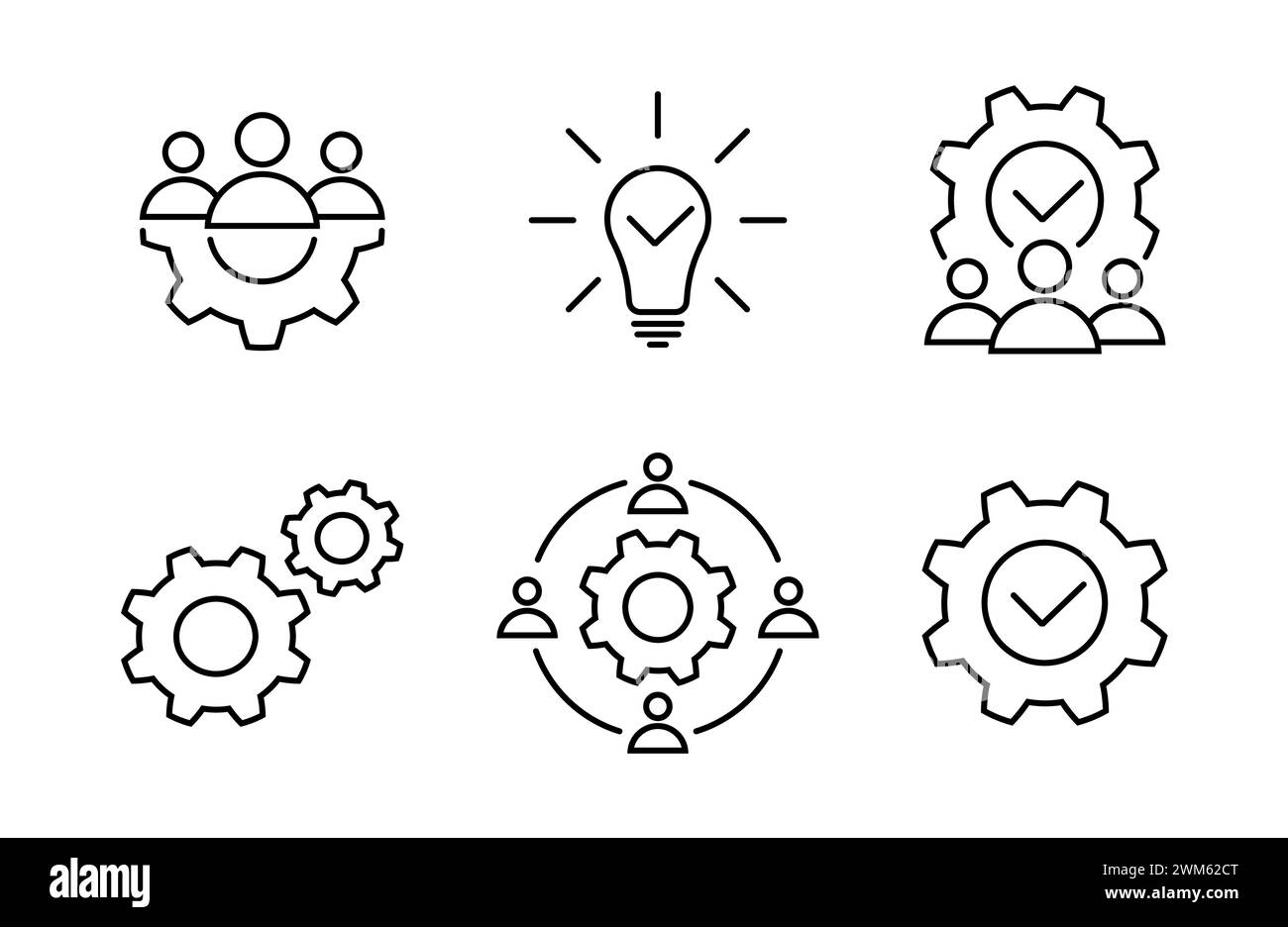 Leadership, creative, process and brainstorming symbols in flat style. Business line icon set on a white background. Simple abstract icons. Vector ill Stock Vector