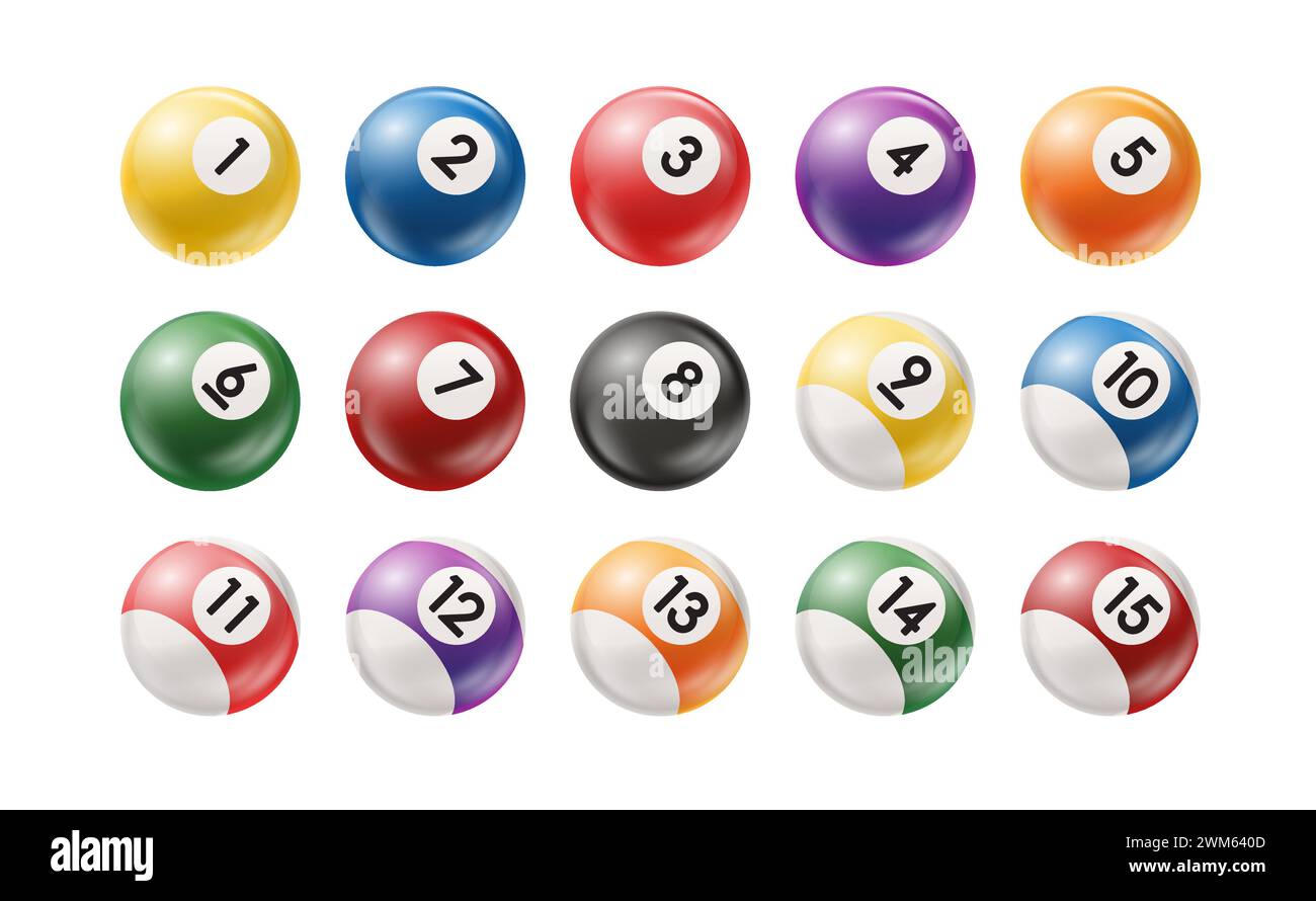 Billiard, pool balls with numbers collection. Realistic glossy snooker