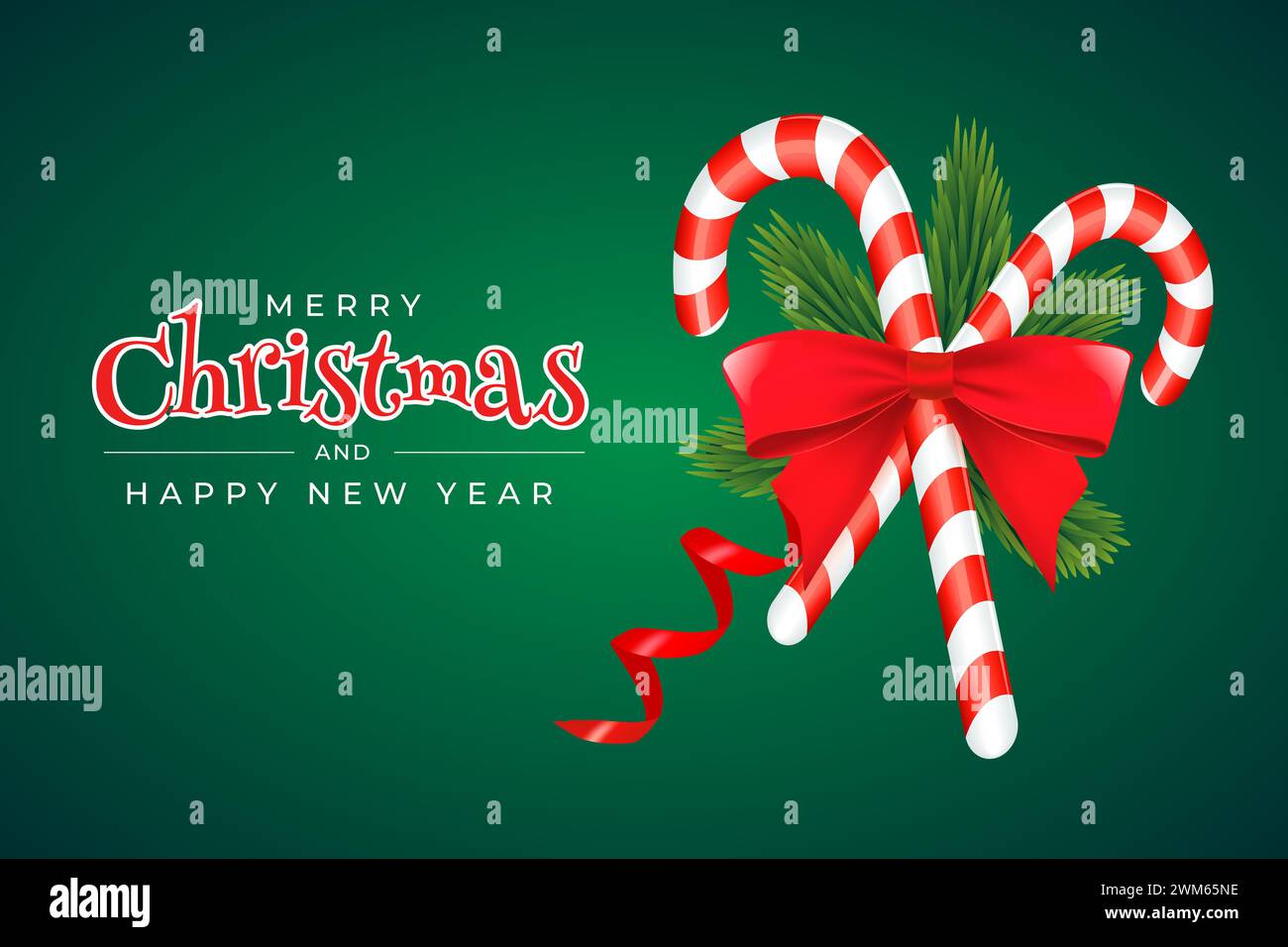 Christmas and New Year greeting card template with candies, fir ...