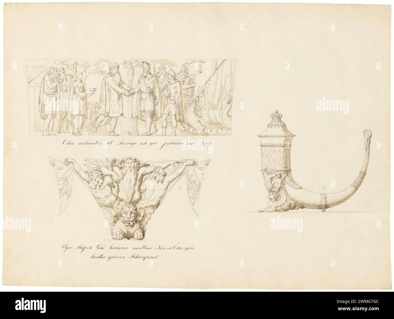 Bengt Erland Fogelberg Designs for a Drinking Horn for Karl XIV Johan