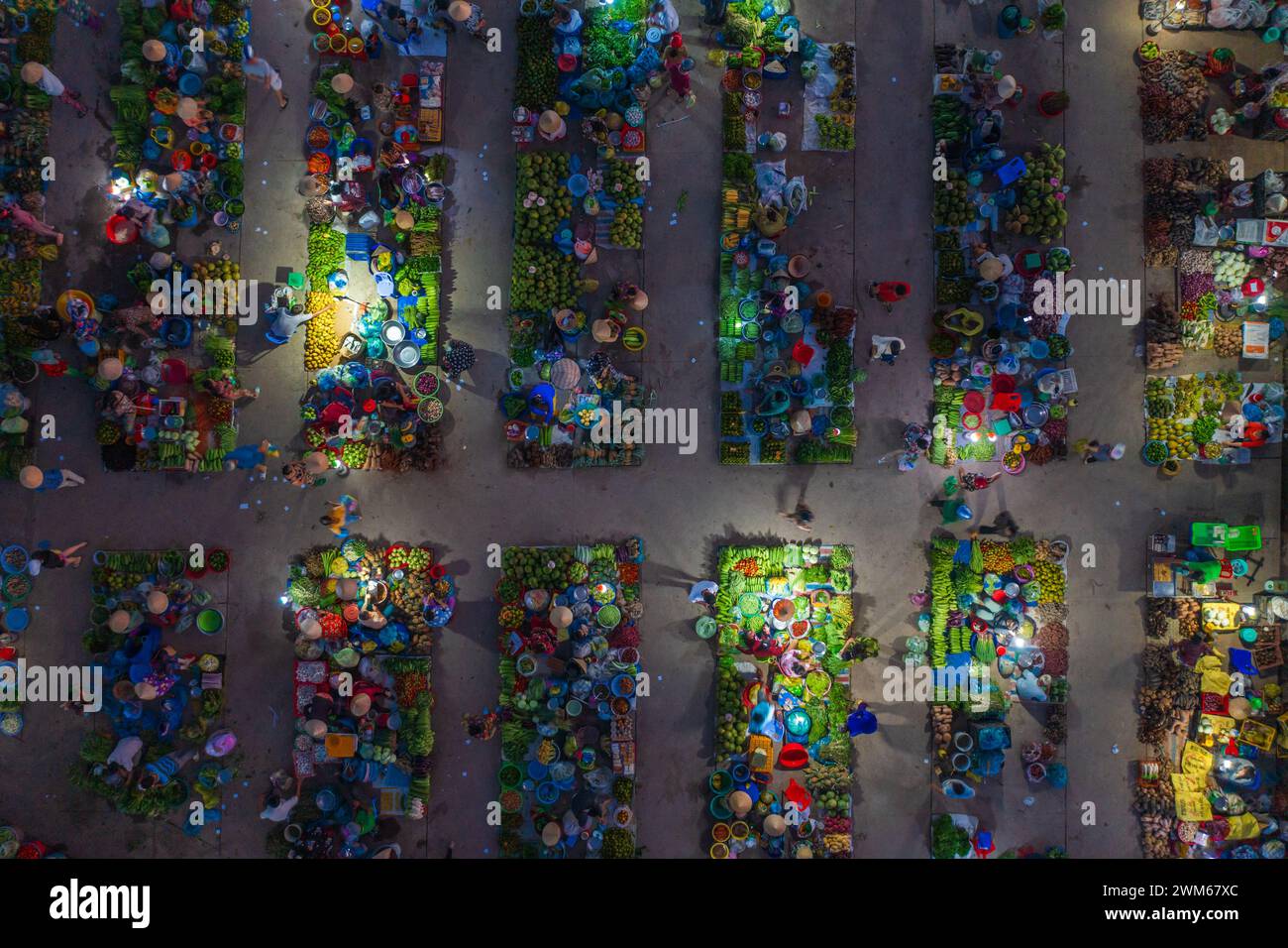 Top view of Vi Thanh squatting market in Hau Giang, Vietnam Stock Photo