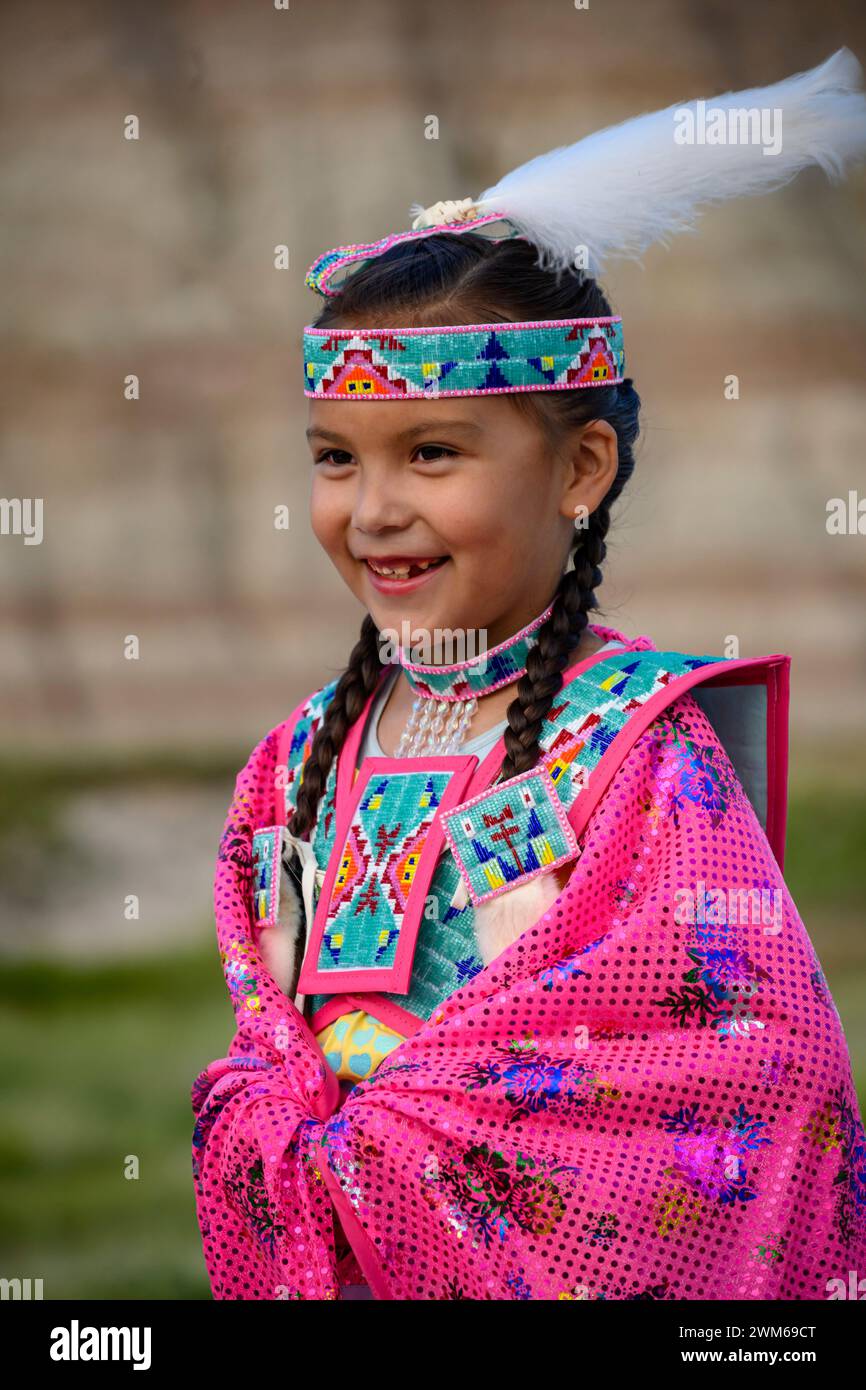 Letty Holy Bull, of the Sicangu Lakota Oyate tribe, in her Shawl Dance
