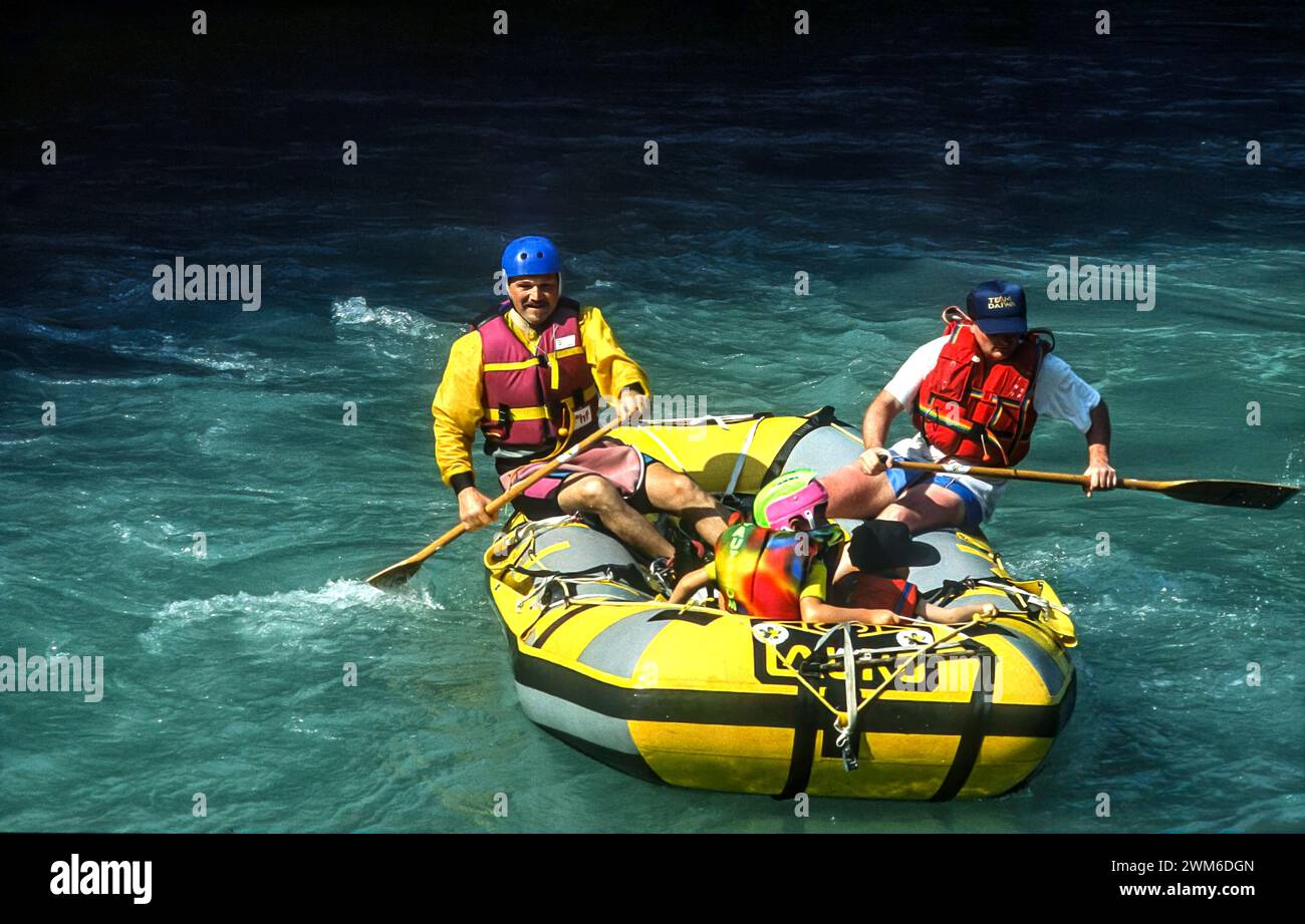 Italy Piedmont Valsesia rafting  with children on the Sesia river Stock Photo
