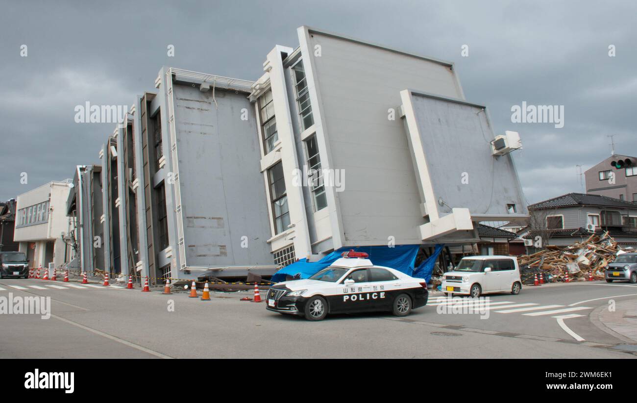 Wajima, Japan. 24th Feb, 2024. A collapsed house and other damage are seen in Wajima, Ishikawa prefecture, Japan on Saturday, February 24, 2024. Photo by Keizo Mori/UPI Credit: UPI/Alamy Live News Stock Photo
