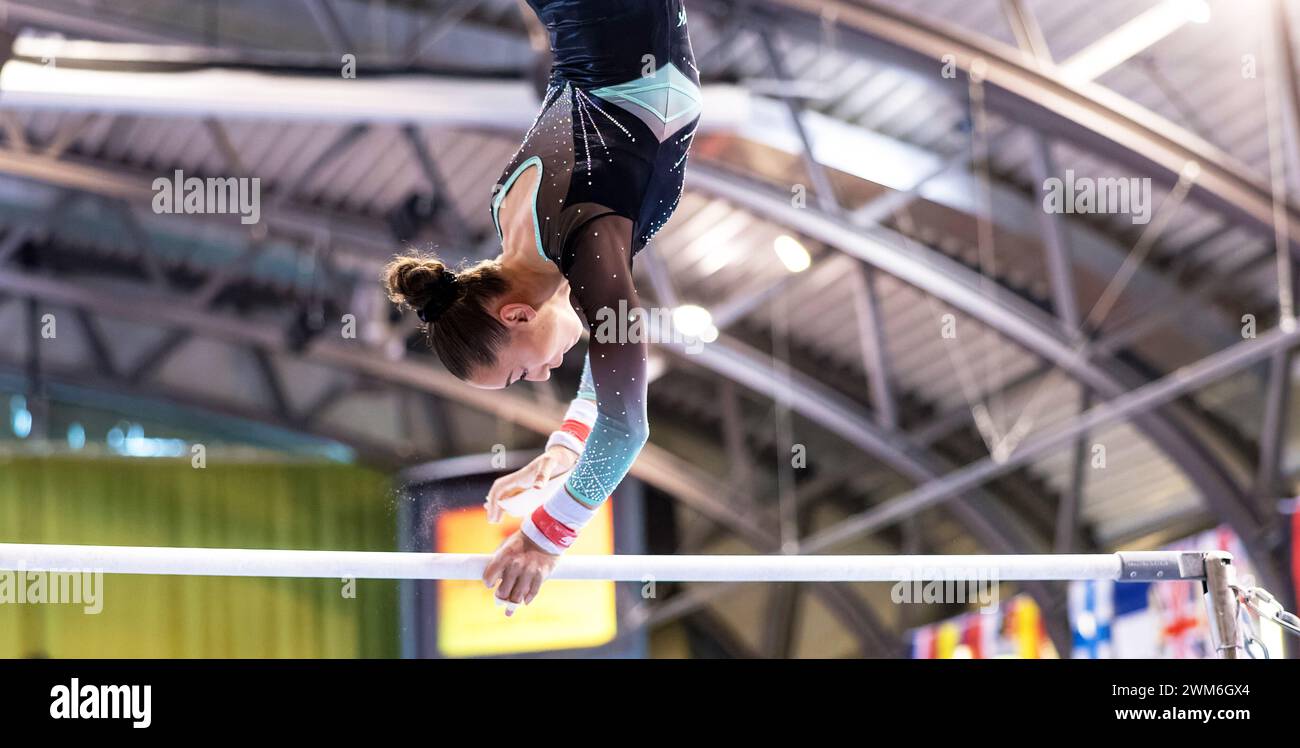 Cottbus, Germany. 24th Feb, 2024. Gymnastics Olympic qualification/World Cup, women uneven