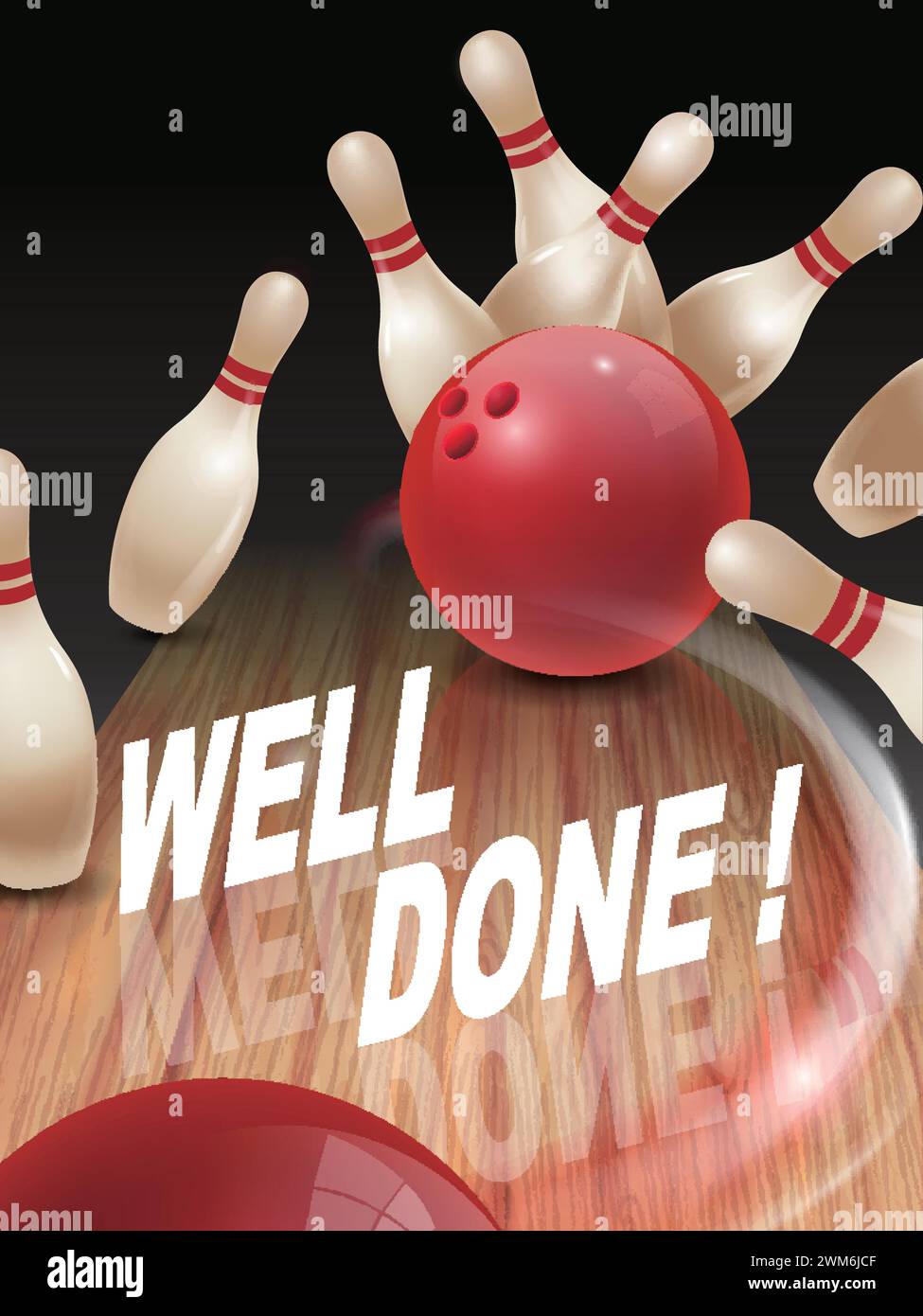 strike bowling 3D illustration, well done words in the middle Stock