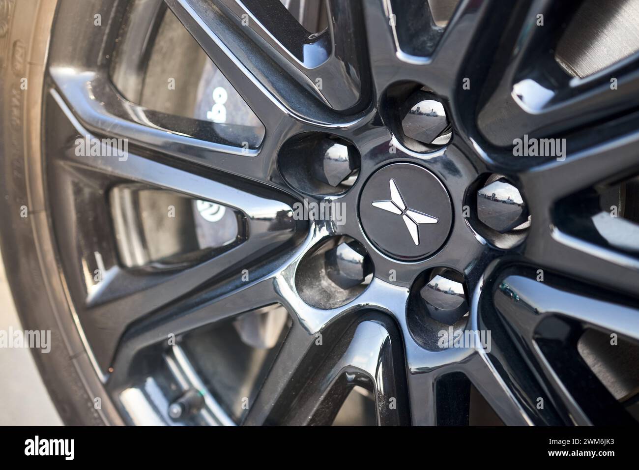 Selective Emblom Berlin, Germany - August 20, 2022: Car Detail XPeng Motors electric car ...