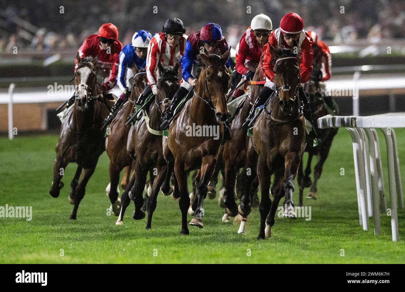 Horses gallop into the first turn in G2 Howden Neom Turf Cup over 2100m ...