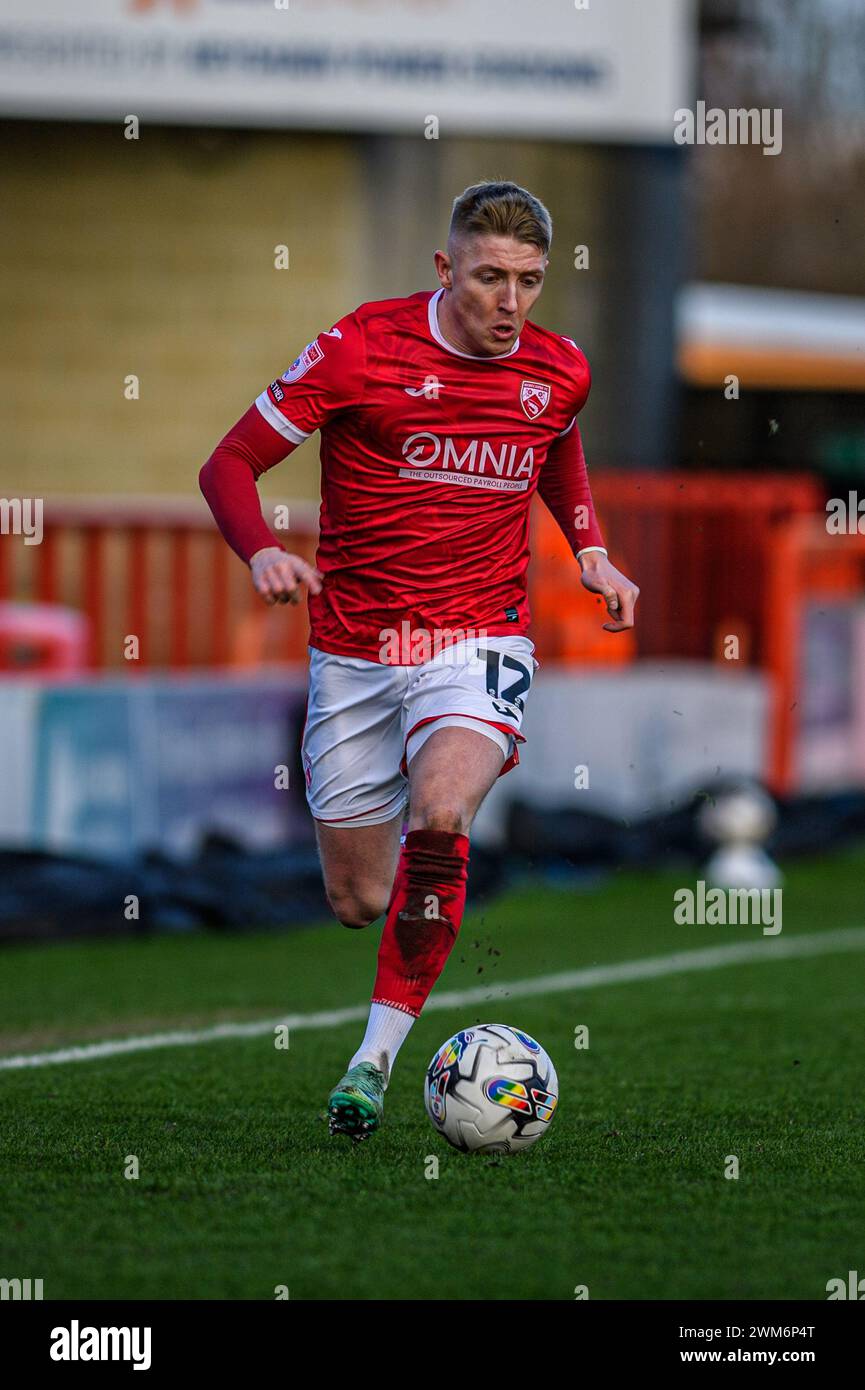 Morecambe on Saturday 24th February 2024. Morecambe's Joel Senior makes a run with the ball during the Sky Bet League 2 match between Morecambe and Grimsby Town at the Globe Arena, Morecambe on Saturday 24th February 2024. (Photo: Ian Charles | MI News) Credit: MI News & Sport /Alamy Live News Stock Photo