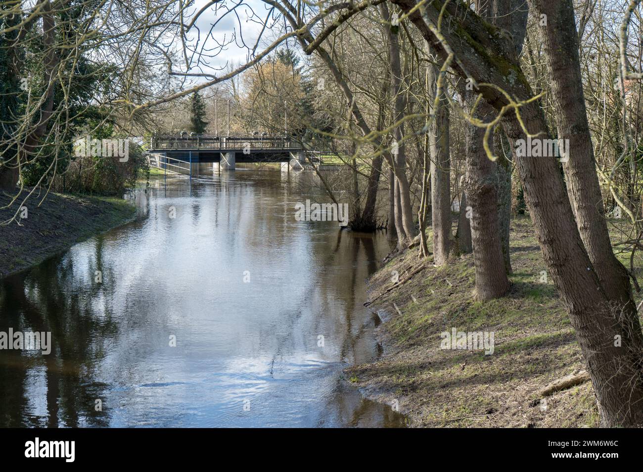 Weir on the Biese river in the Altmark, Saxony-Anhalt, Germany Stock Photo