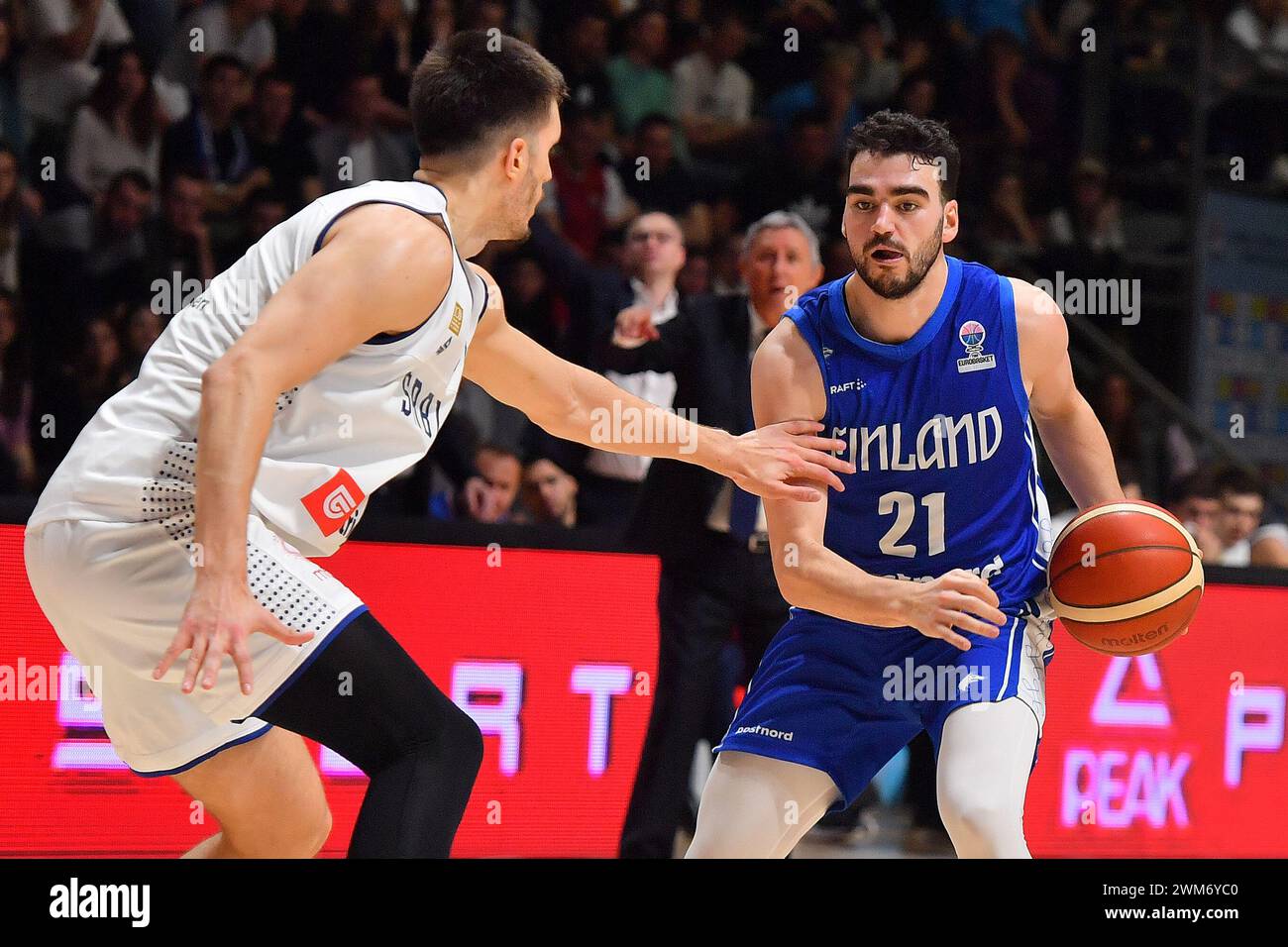 Belgrade, Serbia, 23 February, 2023. Edon Maxhuni of Finland in action during the EuroBasket 2025 Qualifiers match between Serbia and Finland at Aleksandar Nikolic in Belgrade, Serbia. February 23, 2023. Credit: Nikola Krstic/Alamy Stock Photo