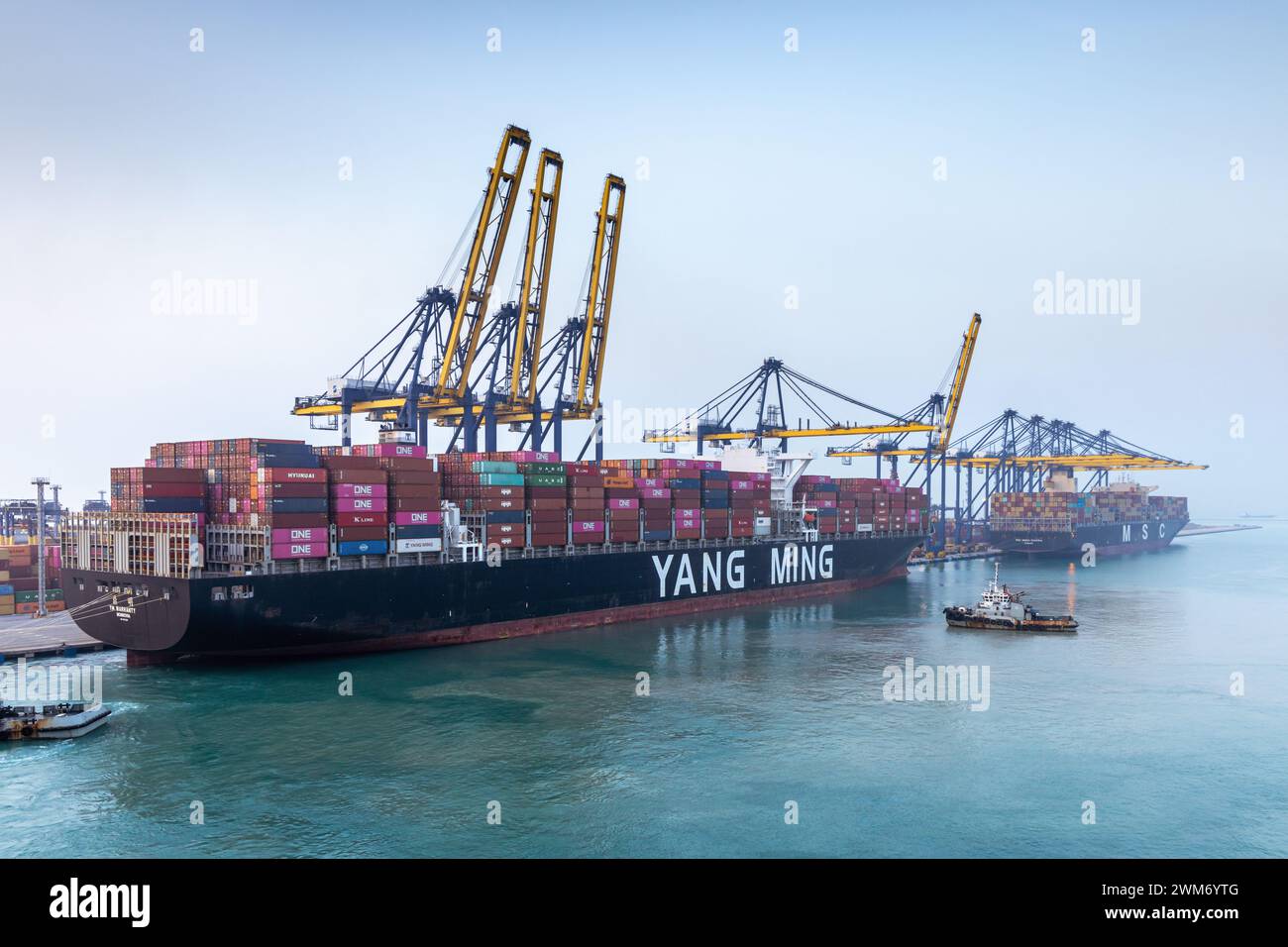 Container Cargo ship at the industrial port of Laem Chabang in Thailand Stock Photo