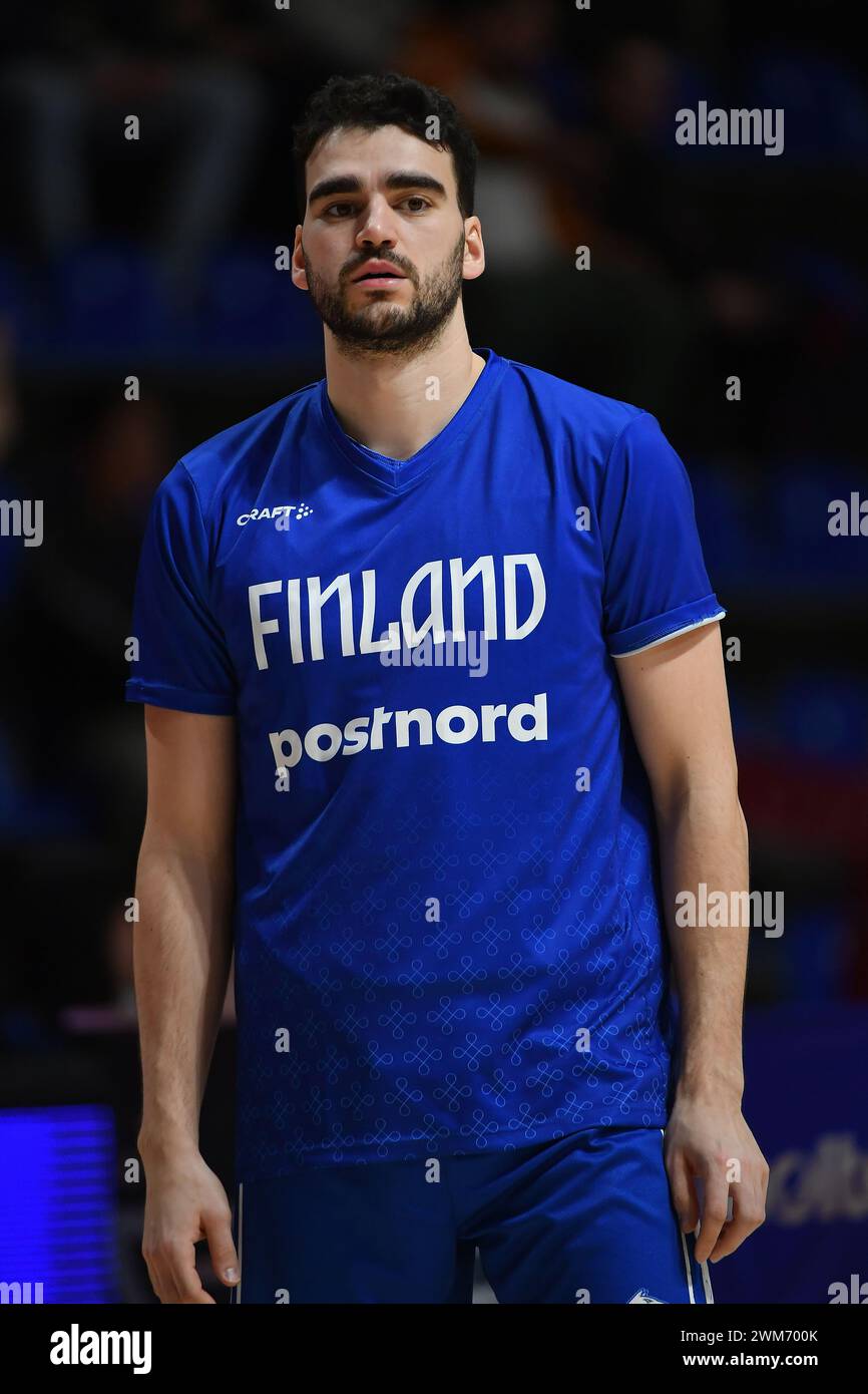 Belgrade, Serbia, 23 February, 2023. Edon Maxhuni of Finland reacts during the EuroBasket 2025 Qualifiers match between Serbia and Finland at Aleksandar Nikolic in Belgrade, Serbia. February 23, 2023. Credit: Nikola Krstic/Alamy Stock Photo