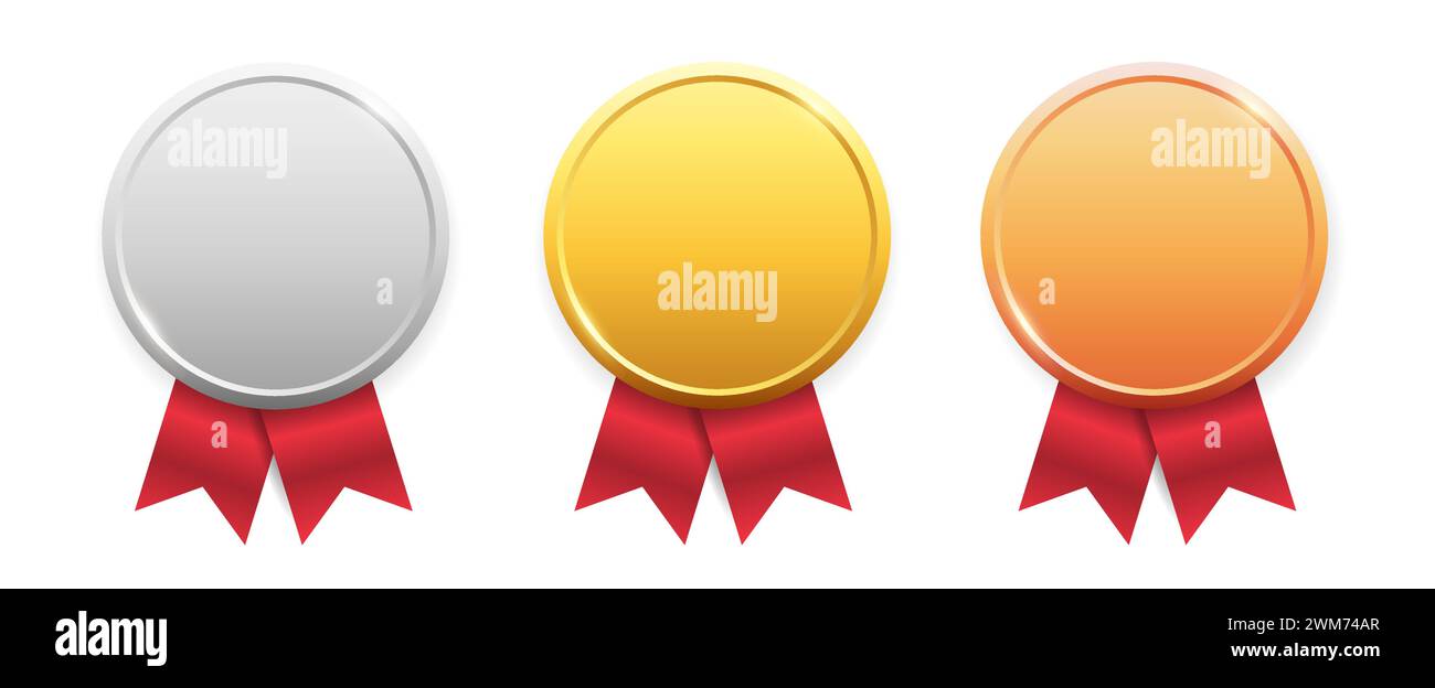 Vector medals logo collection. Set of shiny round awards in gold