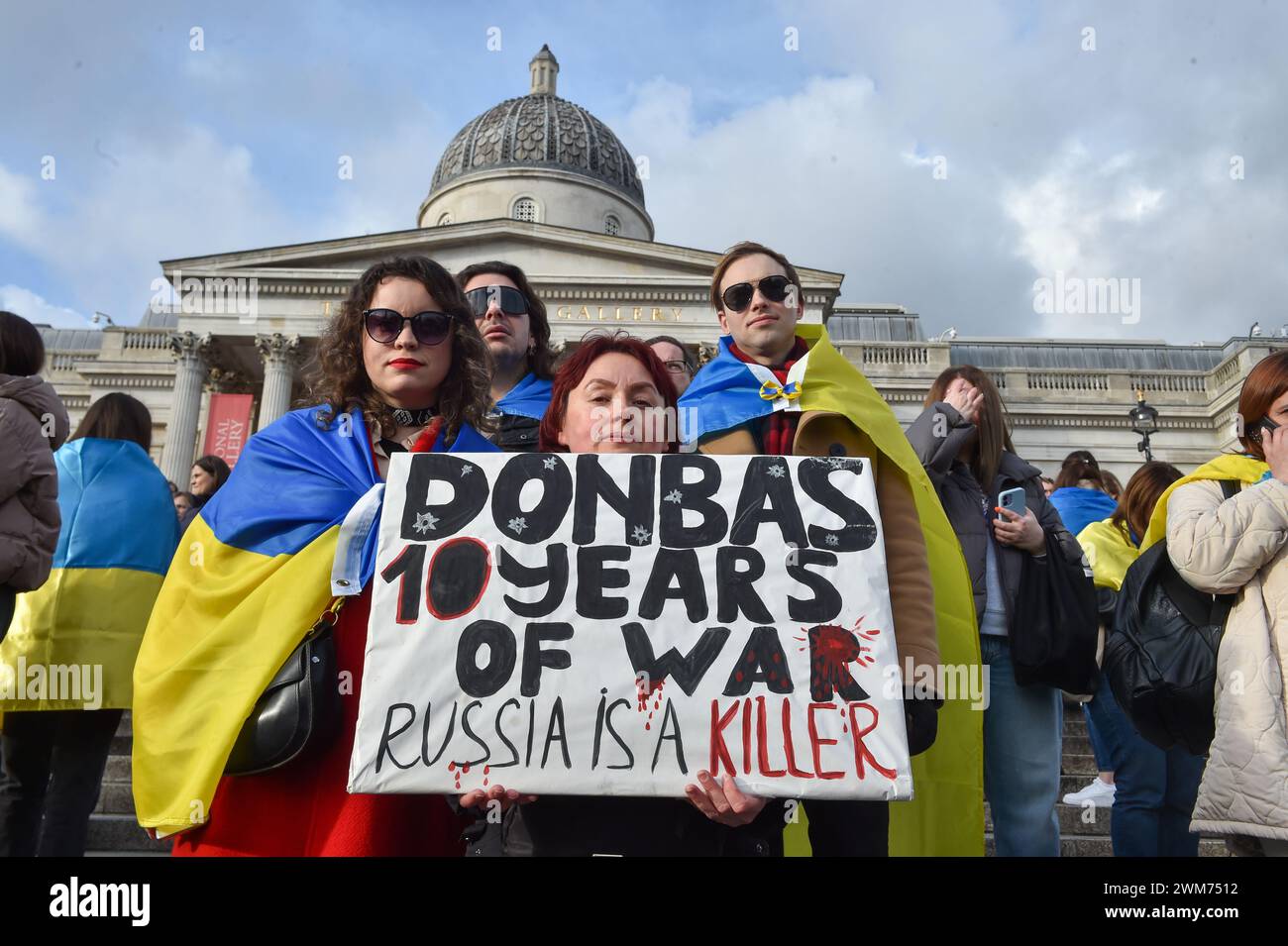 London, England, UK. 24th Feb, 2024. The British Ukrainian Community marched from Speakers' Corner, Hyde Park, to Trafalgar Square, demonstrating their support for Ukraine and commemorating the ten years of Russia's war on Ukraine, including the two-year anniversary of Russia's full-scale invasion and the eight years of war that preceded it. (Credit Image: © Thomas Krych/ZUMA Press Wire) EDITORIAL USAGE ONLY! Not for Commercial USAGE! Credit: ZUMA Press, Inc./Alamy Live News Stock Photo