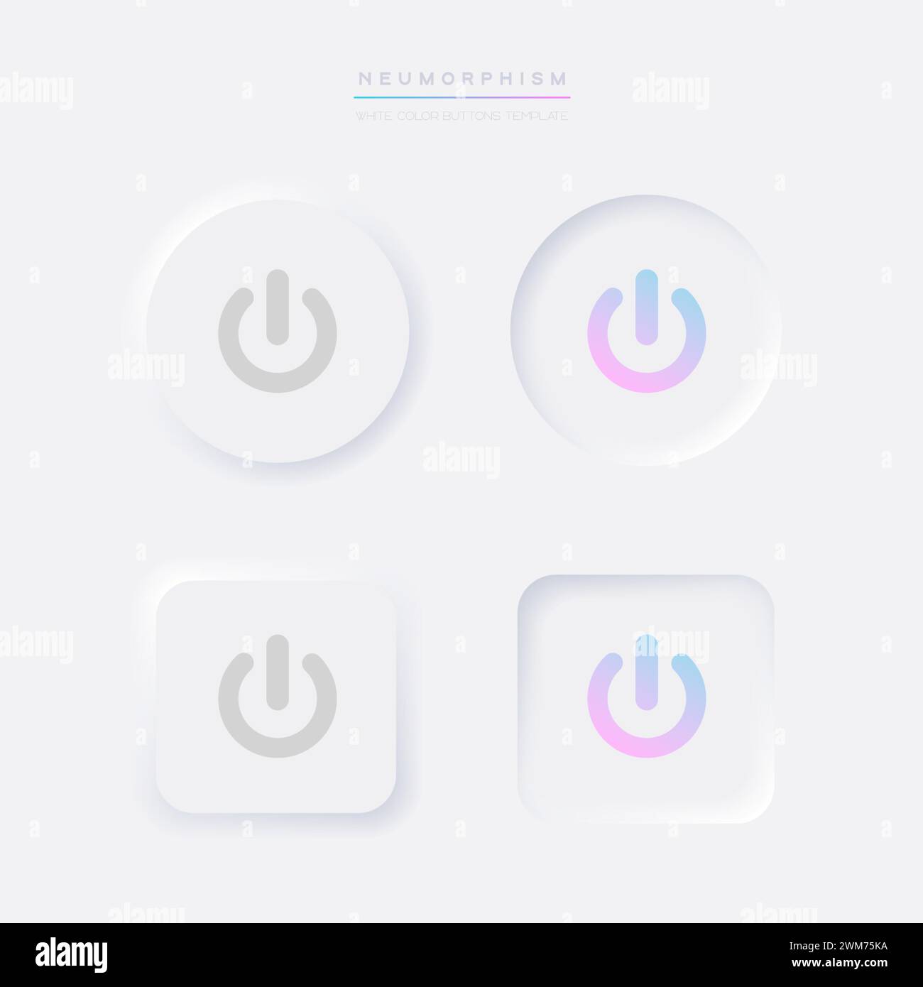 Power on off buttons in neumorphism style. White User interface ... image.