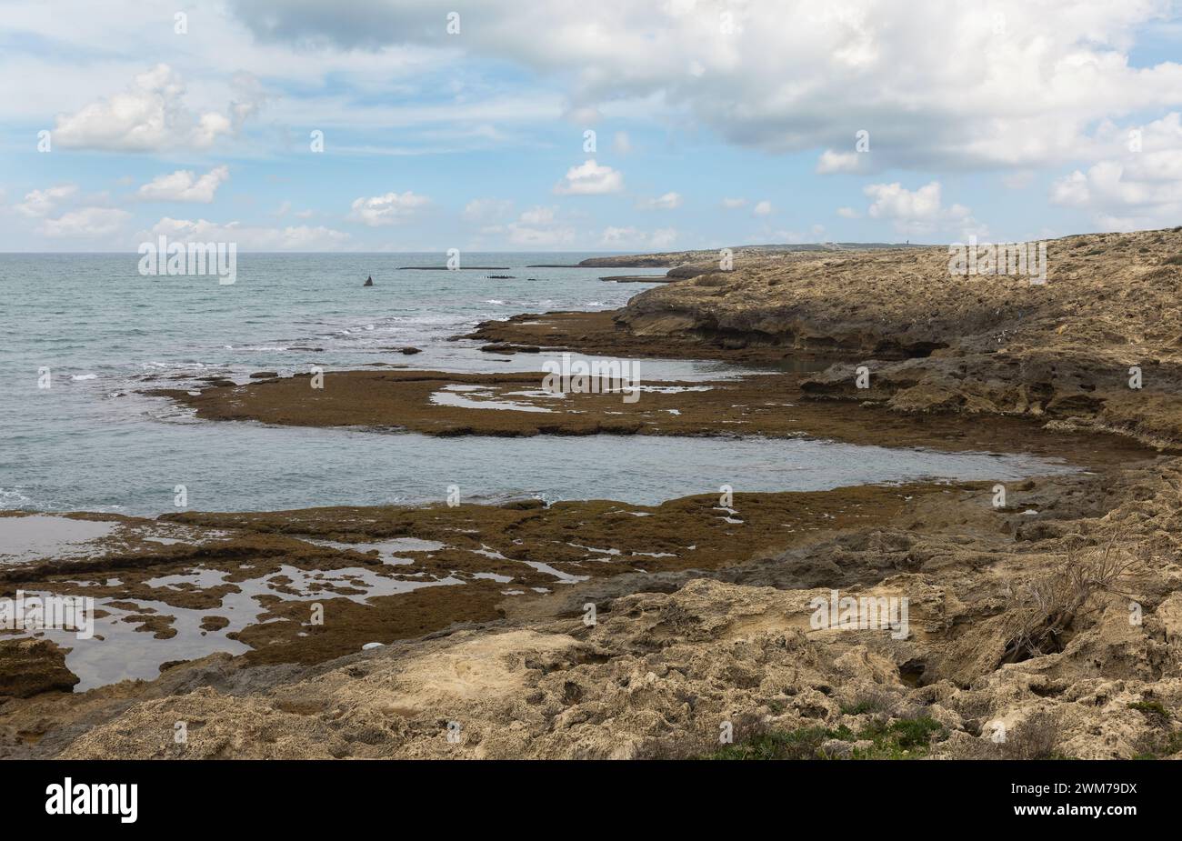 Beautiful Mediterranean coast against the background of clouds in Israel Stock Photo