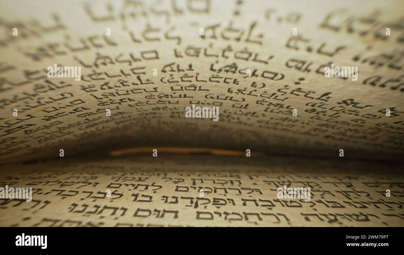 Hebrew Bible. Exploring sacred jewish heritage scriptures.Revered texts in macro Stock Photo