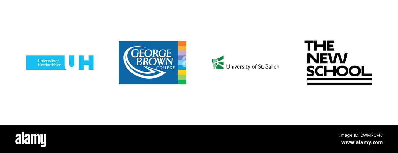 The New School Vertical , University of St Gallen, University of Hertfordshire, George Brown College,Popular brand logo collection. Stock Vector