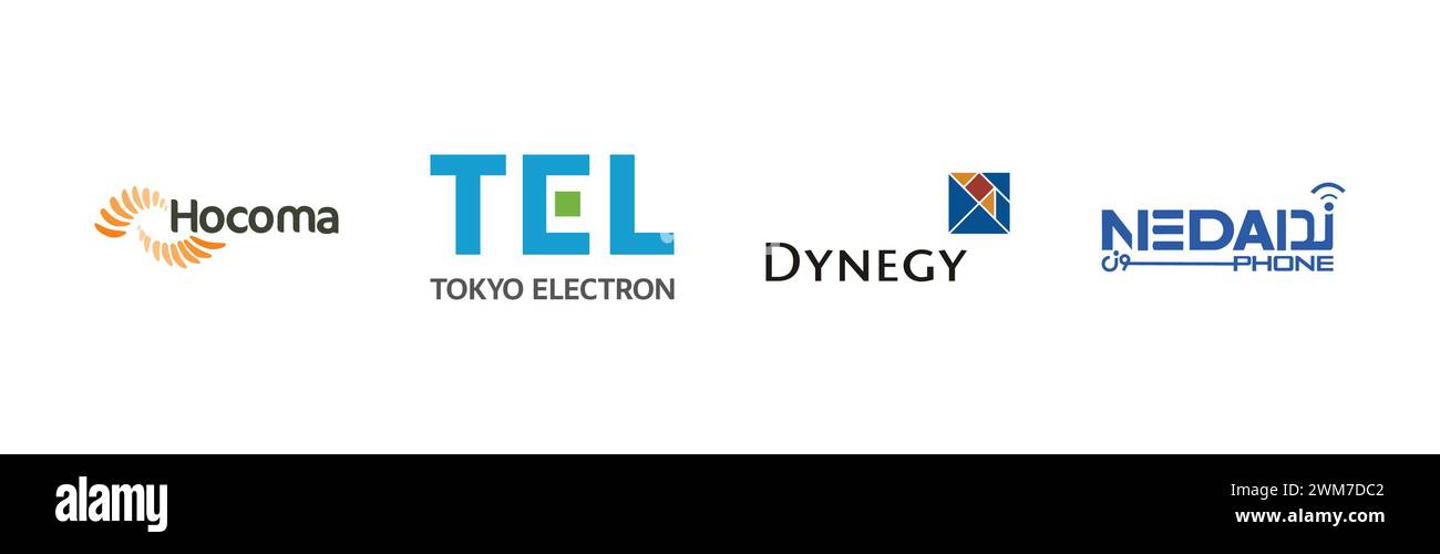 Nedaphone, Dynegy, Hocoma, Tokyo Electron,Popular brand logo collection. Stock Vector