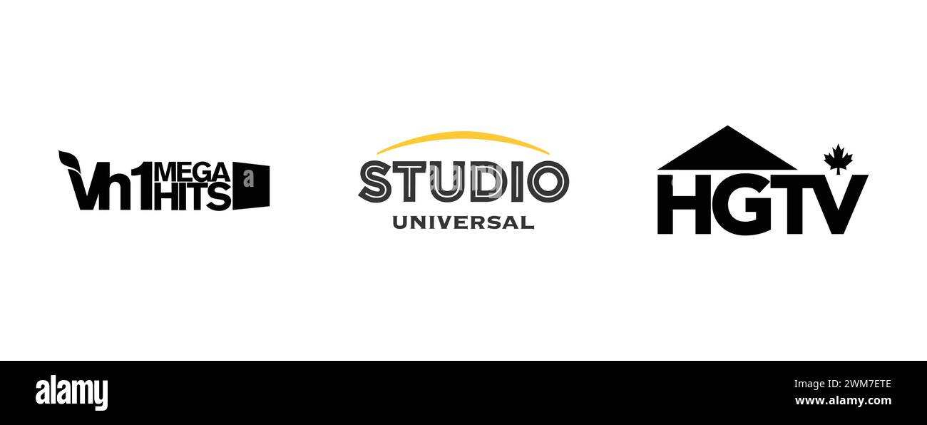 VH1 MEGA HITS, STUDIO UNIVERSAL, HGTV CANADA. editorial vector