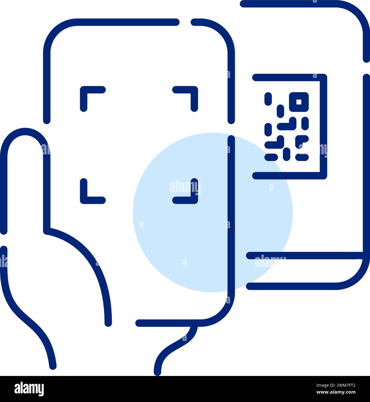 Scanning qr code from another smartphone. Using it for funds transfer or easy links access. Pixel perfect vector Stock Vector