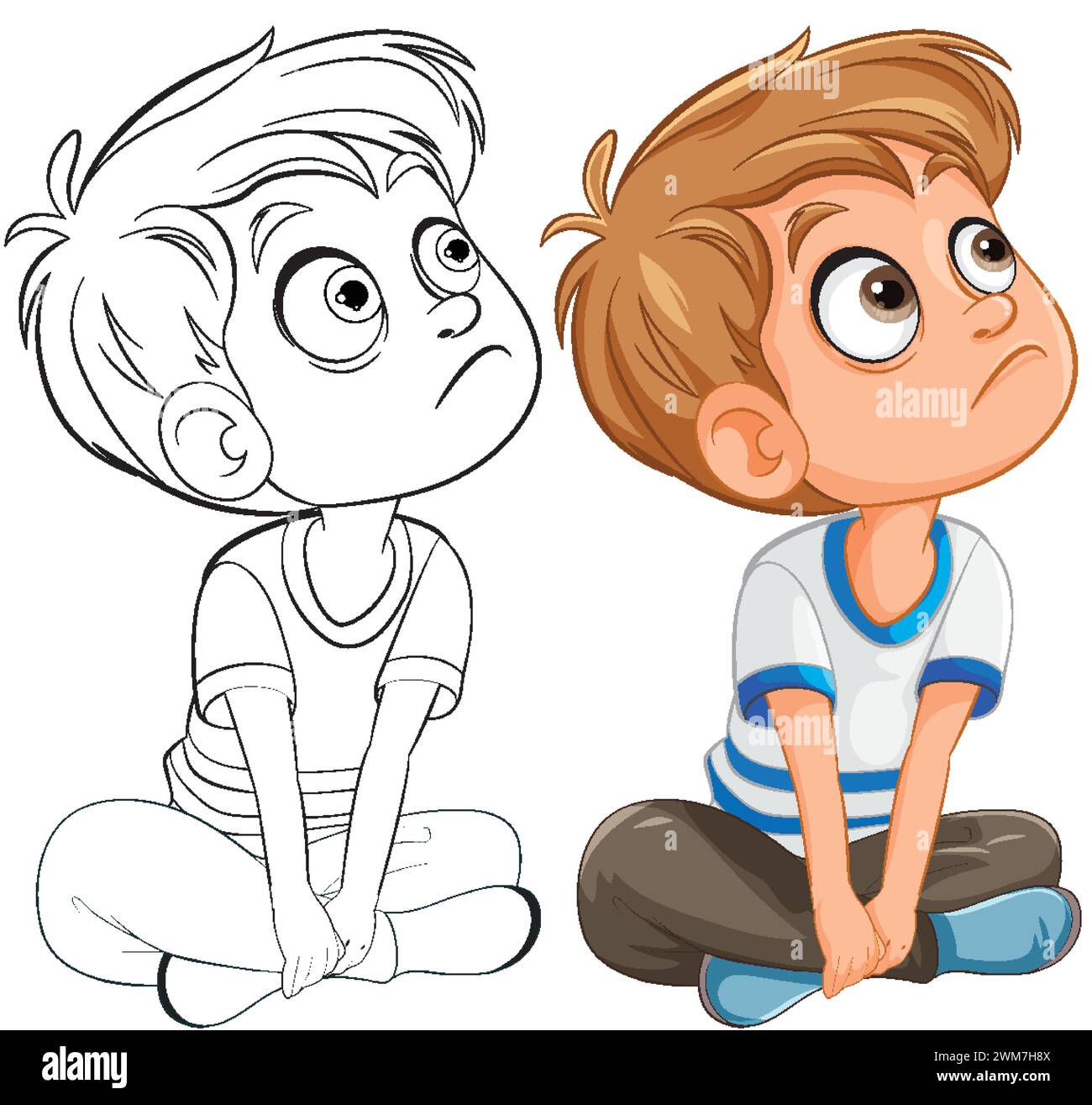 Vector illustration of a pensive young boy Stock Vector Image & Art - Alamy