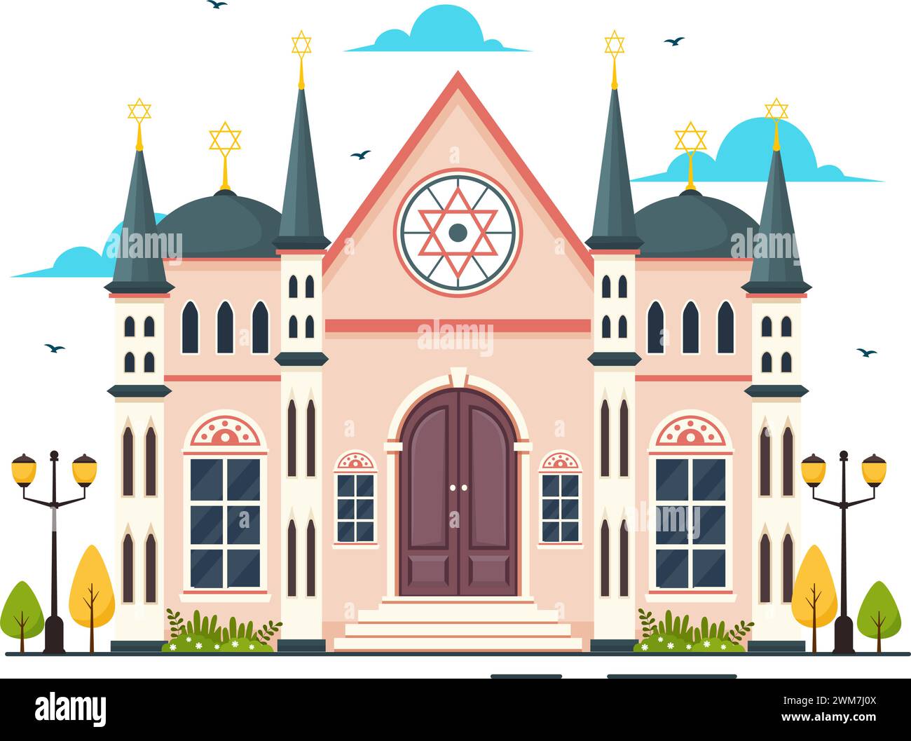 Synagogue Building or Jewish Temple Vector Illustration with Religious